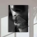 Elegant close-up of bold, glossy lips in a black and white aesthetic from Haus of Prints collection.