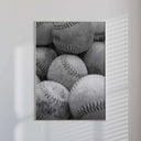 Black and White Sports Poster Set of 3 including basketball and baseballs, styled for modern interiors.