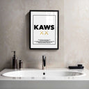 Contemporary Wall Art Set of 3 Posters featuring modern digital wall art in black and gold above bathroom sink, printable art by Haus of Prints