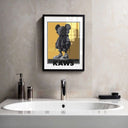 Framed Contemporary Wall Art Set of 3 Posters featuring bold urban sneaker art in modern bathroom, digital wall art by Haus of Prints.