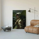 Cosmic Explorer wall art in a modern setting, featuring an astronaut surrounded by tropical plants.