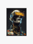 Cyberpunk Android wall art featuring a futuristic AI robot with a high-tech aesthetic and vibrant colors.