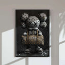 Distinctive wall art featuring a character with a handbag, ideal for modern decor enthusiasts.