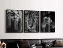 Bold black and white Fashion Home Decor Poster of a model with flowing hair, perfect for contemporary decor.