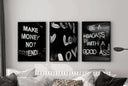 Fashion Quote Wall Art Set of 3 displaying unique black-and-white quotes ideal for a trendy gallery wall.