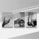 Set of 3 prints featuring elegant hand holding a martini glass with rings, perfect for a girl's room.