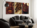 Gold Black Woman Poster Set of 3 Afrocentric digital wall art in modern living room, printable art by Haus of Prints.