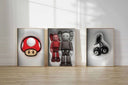 Hypebeast 3D Wall Art Set of 12 showcasing pop culture art including a red mushroom and playful characters.