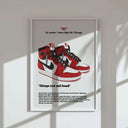 Framed digital wall art of Air Jordan Retro High OG Chicago sneakers, modern printable art for home decor by Haus of Prints.