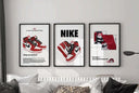 Hypebeast Sneaker Poster Set of 3 featuring red and white Air Jordan sneaker art printable wall decor in modern living room — Haus of Prints