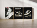 Hypebeast Urban Sneaker Poster Set of 3 featuring vibrant sneaker designs in an artistic composition.