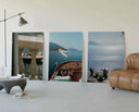 Beautiful nautical artwork featuring a person diving from a boat, capturing Italian maritime culture.