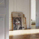 Joaquin Phoenix Joker poster print with a torn paper effect and handwritten text, perfect for dark cinema wall art.