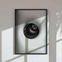 Framed modern 3D art print of a black 8 ball, minimalist style perfect for contemporary living room wall art — Luxury 3D Art Prints Set of 12, Haus of Prints.
