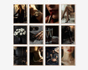 Elegant display of 12 framed luxury fashion posters, highlighting stylish shoes and accessories.