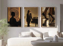 Sophisticated wall with 3 framed posters capturing modern fashion elegance and stylish silhouettes.