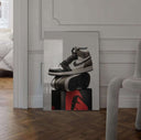 Luxury Fashion Sneaker Printable Poster leaning against a wall, showcasing unique design.
