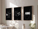 Luxury HYPEBEAST Wall Art Set of 3 with bold sneaker and streetwear digital prints framed in modern living room — Haus of Prints.