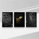 Luxury Playing Card Wall Art Set of 3 featuring detailed Queen of Hearts card design in black tones.
