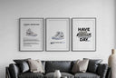 Luxury sneaker wall art with minimalist design displayed in a stylish gallery setting.