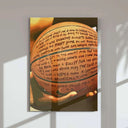 Image of a basketball with handwritten text, highlighting themes of struggle and resilience in the Afrocentric narrative.
