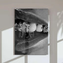 Close-up of a luxurious lip grill with intricate details, emphasizing elegance and modern fashion.