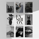 Modern Luxury Fashion Posters Set of 9 featuring chic black-and-white images of elegance and style.