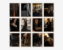 Elegant arrangement of stylish black and white fashion-themed prints in a modern setting.