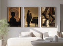 Collection of luxury wall art showcasing elegant outfits and sophisticated details on display.