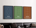 Modern Sports Poster Set of 3 by Haus of Prints, featuring contemporary hockey, tennis, and basketball illustrations.