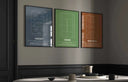 Modern Sports Poster Set of 3 by Haus of Prints, showcasing vibrant tennis court design in green and white.