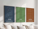 Modern Sports Poster Set of 3 by Haus of Prints, presenting a unique basketball court layout in bold brown.