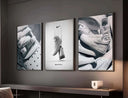 Black and white digital wall art set featuring Nike Air Force 1 sneakers in modern living room, printable art by Haus of Prints.