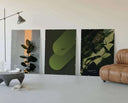 Nike wall art focusing on a vibrant green abstract shape, ideal for contemporary decor.