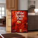 Off the Beaten Path – KAWS-Inspired Plush Art Print displayed in a modern room, featuring its bright, playful design.