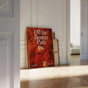 Off the Beaten Path – KAWS-Inspired Plush Art Print propped against a wall, emphasizing its unique plush texture and colors.