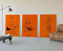 Second poster from the Orange Hypebeast set, showcasing animated characters and a paper airplane in vibrant orange.