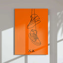 Close-up of the third poster highlighting two sneakers suspended in mid-air against an eye-catching orange background.