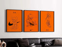 Orange Hypebeast Poster Set of 3 featuring sneaker and streetwear digital wall art in a modern living room by Haus of Prints.