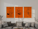 Orange Hypebeast Poster Set of 3 featuring sneaker and streetwear digital wall art in a modern living room, printable art by Haus of Prints.
