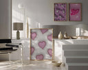 PINK Hypebeast 3D Poster Set of 3 with hearts pattern, showcasing soft pink hearts on a white background.
