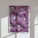 PINK Hypebeast 3D Poster Set of 3 featuring bold streetwear digital wall art in purple tones, framed in a modern living room — Haus of Prints.