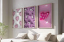 PINK Hypebeast 3D Poster Set of 3 vibrant printable wall art with streetwear and sneaker themes in modern living room — Haus of Prints.