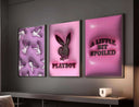 Pink Hypebeast 3D Wall Art Prints Set of 3 featuring abstract streetwear aesthetics in a modern decor setting.