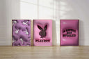 3D wall art print showcasing a playful pink design with trendy motifs for urban-inspired spaces.