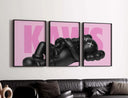 Stylish depiction of KAWS figurine on pink, showcasing modern art in a vibrant home setting.