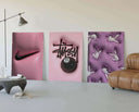 Sleek design featuring the Nike logo on a soft pink background, creating a modern look.