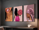 Pink Printable Black Art Set of 3 featuring Afrocentric designs with vibrant cultural motifs.
