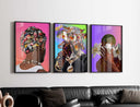 Striking poster of a Black man covering his face with flowers, against a gradient background.
