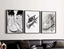 Detailed digital wall art of sneakers with bold "NIKE" graphic, designed for stylish home decor.